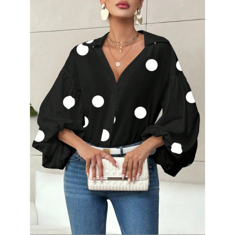 Damen Bluse mit voluminösen Ballonärmeln und elegantem Kragen Drune