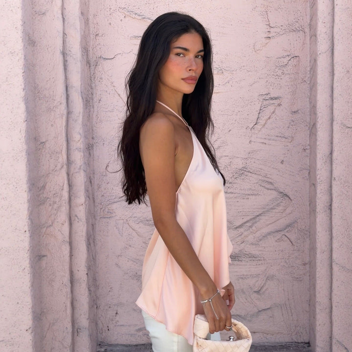 Damen Halter-Top aus fließendem Chiffon mit asymmetrischem Saum Drune