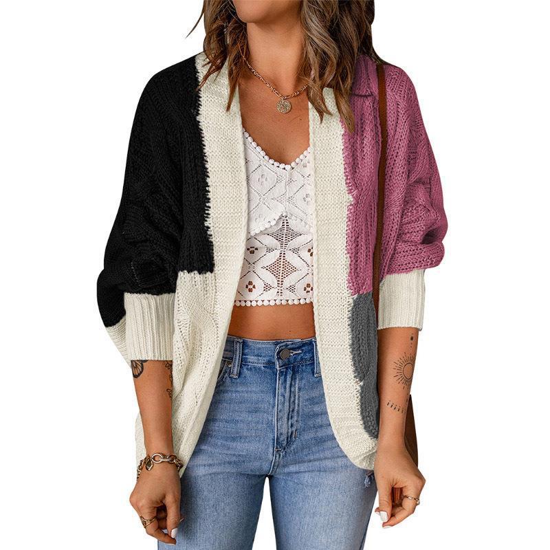 Damen Lockere Strickjacke mit modischem Farbblockdesign und tiefen Taschen Drune