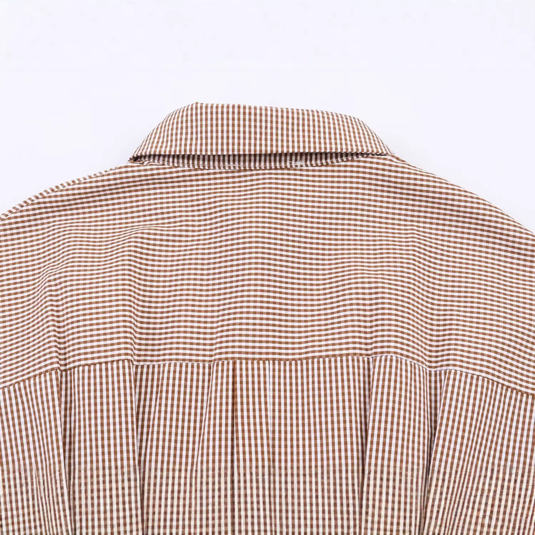 Damen Tailliertes Hemdblusenkleid mit Karo‑Gingham, breitem Taillengürtel und voluminösen Ärmeln Drune