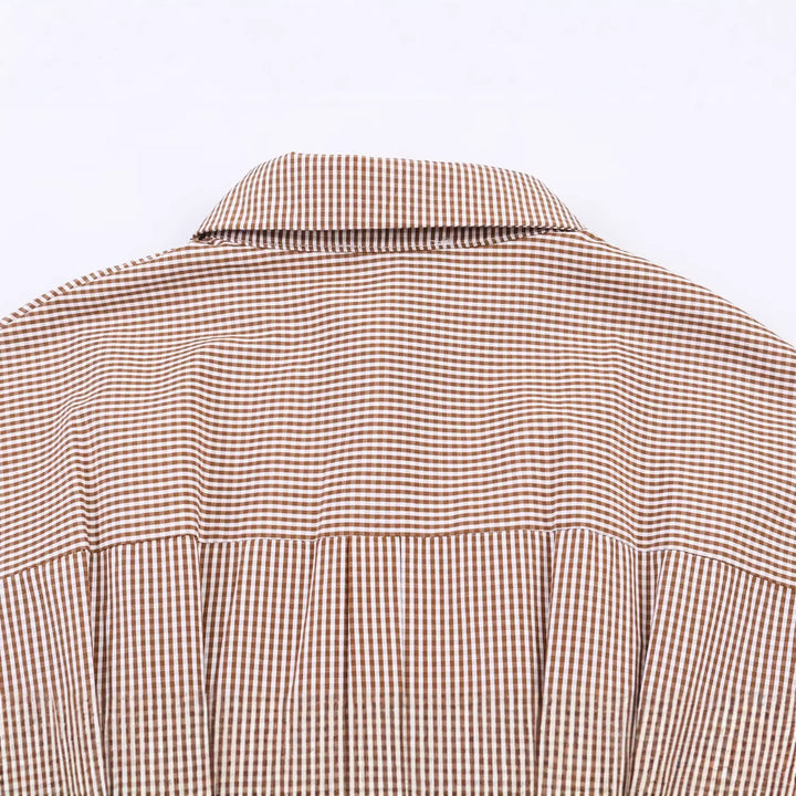 Damen Tailliertes Hemdblusenkleid mit Karo‑Gingham, breitem Taillengürtel und voluminösen Ärmeln Drune