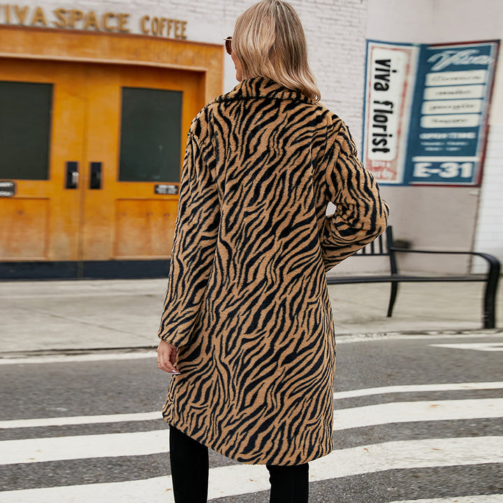 Damen Eleganter Kunstpelzmantel im Zebra-Design Drune