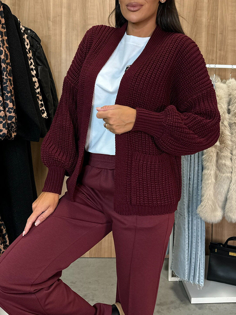 Damen Strickjacke mit strukturierter Oberfläche und voluminösen Ärmeln Drune