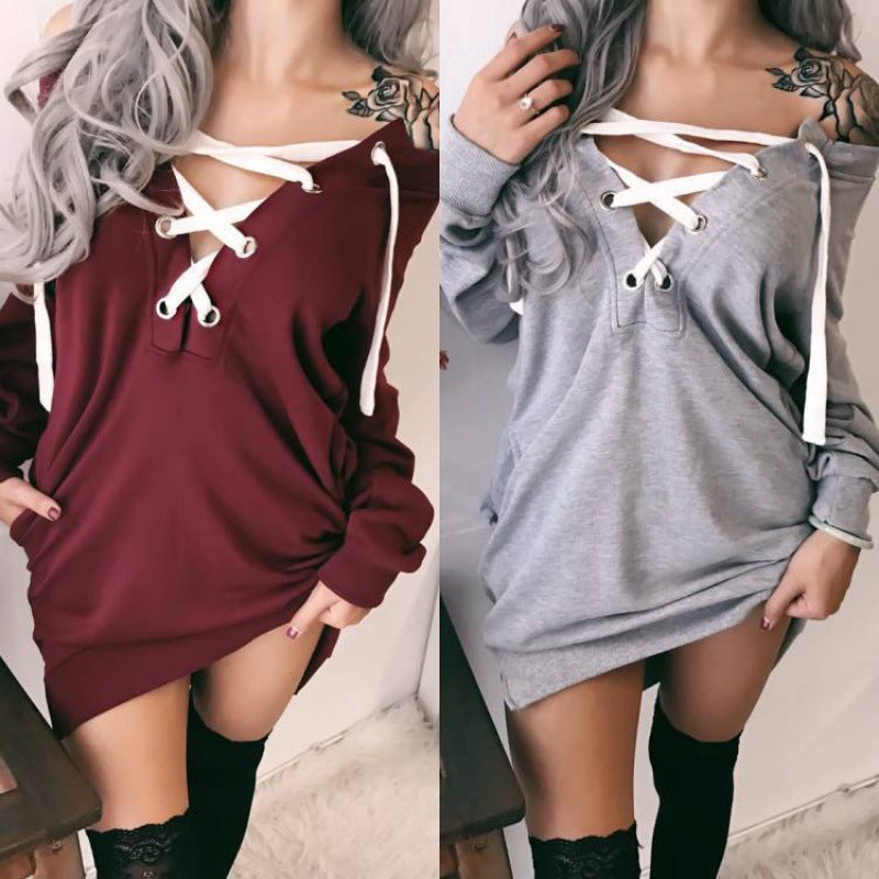 Damen Oversized Kapuzenpullover mit verspieltem Schnür-Design Drune