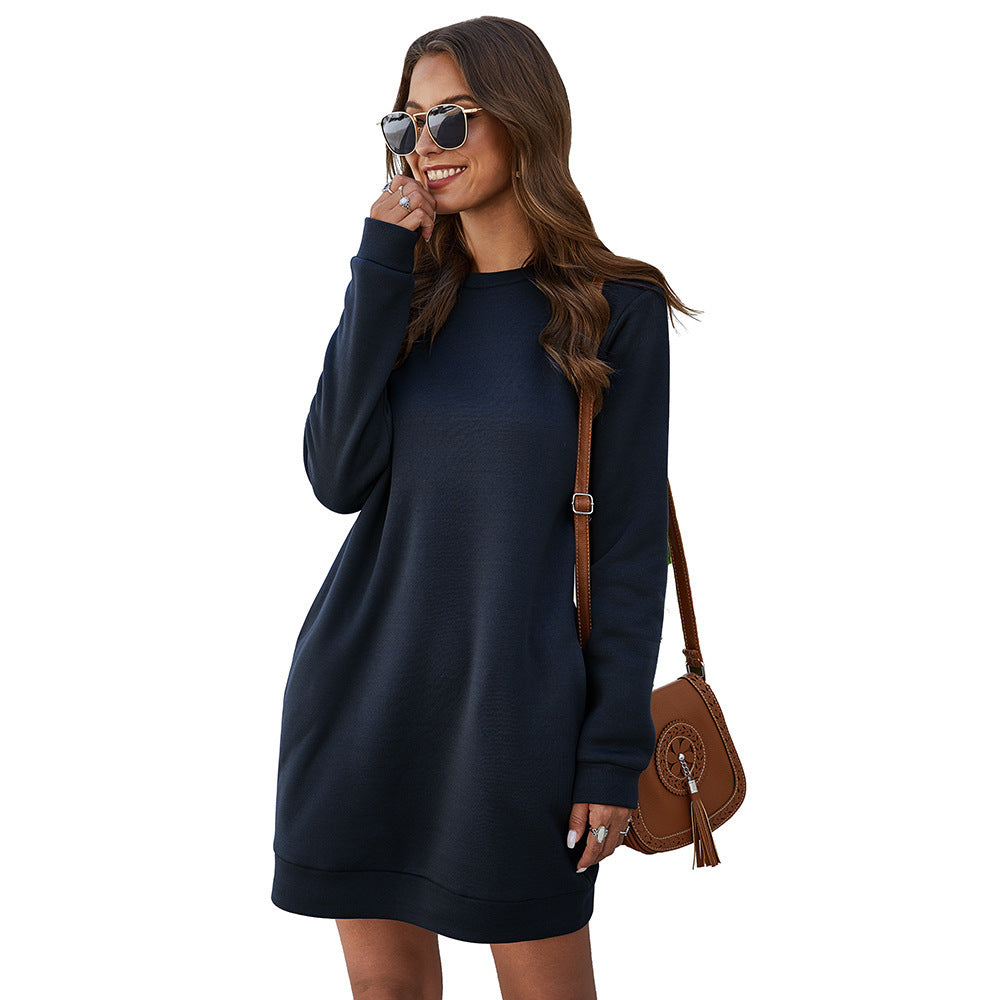 Damen nan legeres Sweatshirt-Kleid mit Rundhalsausschnitt geradem Schnitt und langen Ärmeln Drune