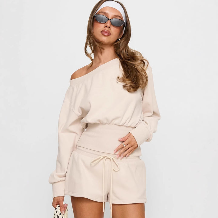 Damen Freizeit Set mit lässigem Cropped Sweatshirt und Shorts Drune