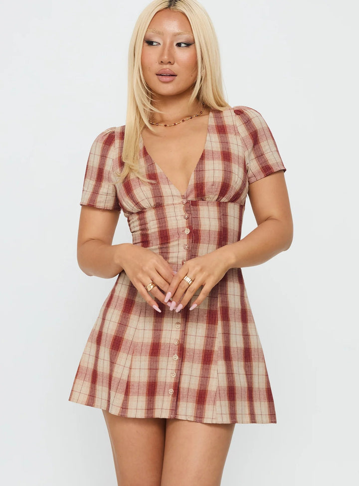 Damen Volantkleid mit V-Ausschnitt und Knopfleiste Drune