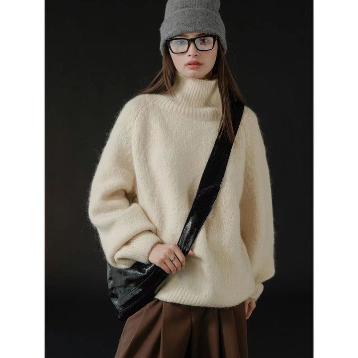 Damen Weicher Oversize-Rollkragenpullover in Alpaka‑Optik mit Ballonärmeln Drune