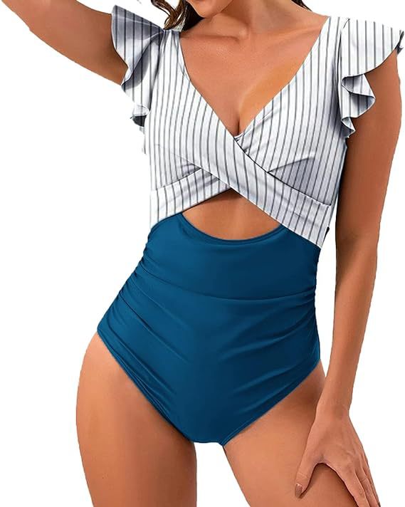 Damen Floral Badeanzug mit schmeichelnder Raffung Drune