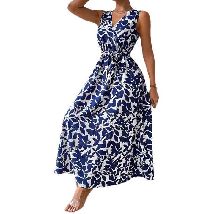Damen nan Wickel-Maxikleid mit V-Ausschnitt und gebundenem Taillengürtel Drune