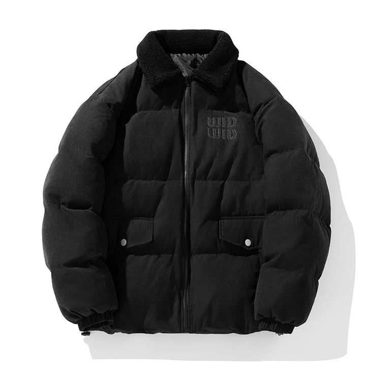 Unisex Wattierte Cord-Optik-Steppjacke mit Teddykragen und aufgesetzten Pattentaschen Drune