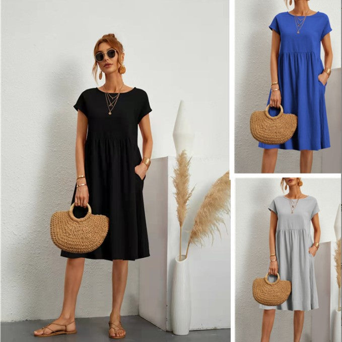 Damen Freizeitleinenkleid mit leichtem Schnitt und Taschen Drune
