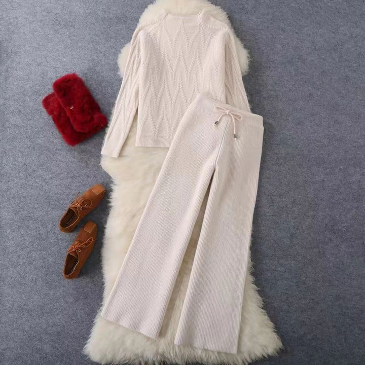 Damen Elegantes Strickoberteil und Hosen-Set Drune