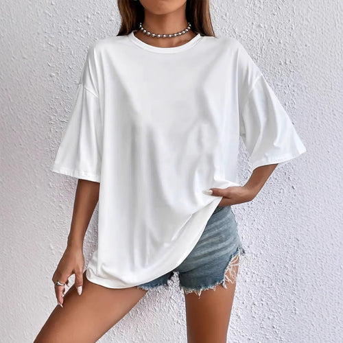 Drune | Weißes Lockeres Kurzarm Rundhals Polyester T-Shirt