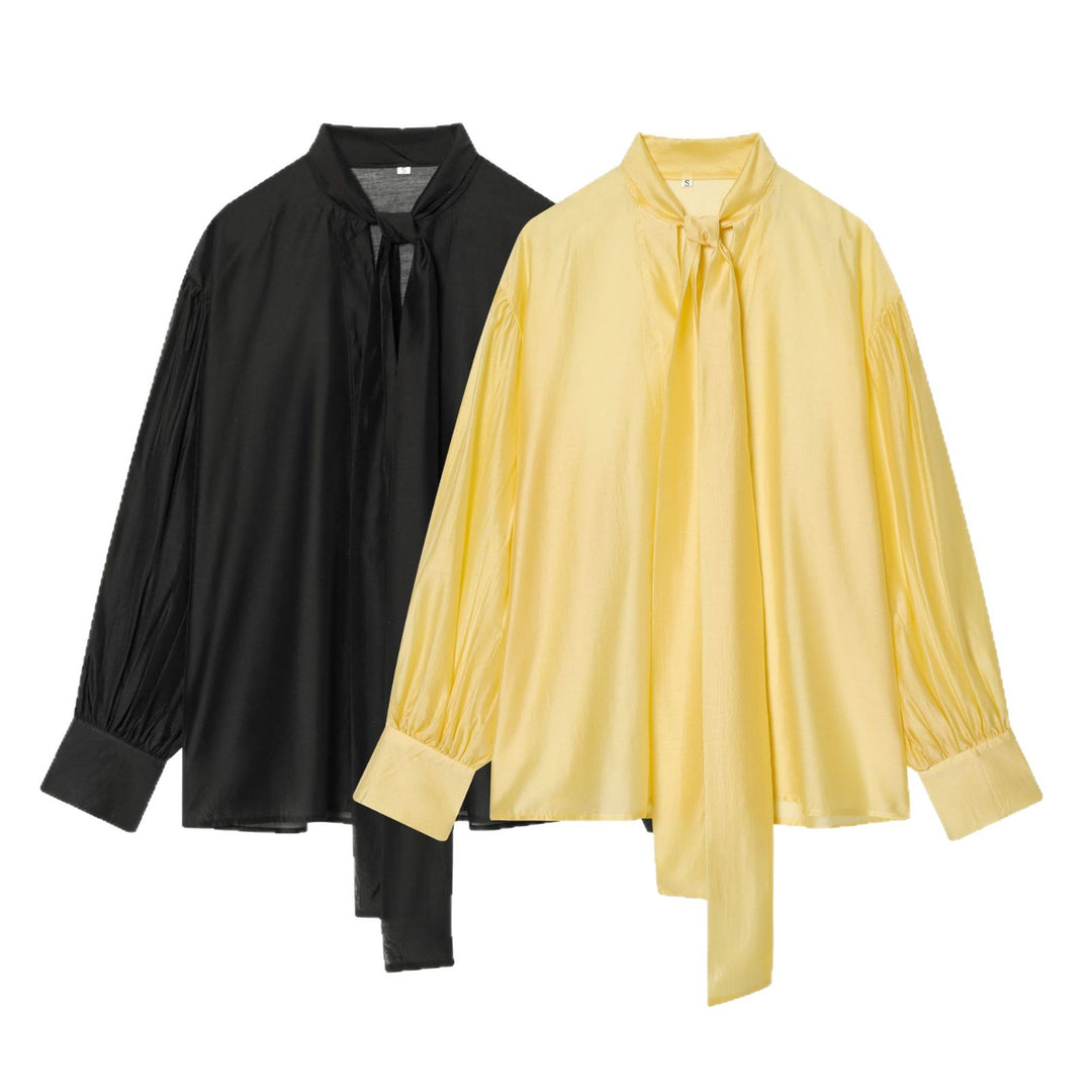 Damen Bluse mit Schleifenkragen und voluminösen Ballonärmeln Drune