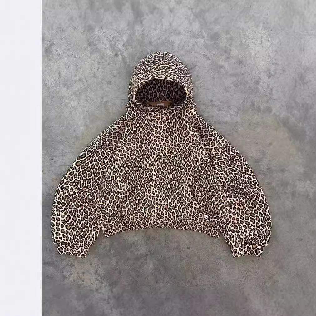 Frauen Freizeit Leopard Print Lounge Set mit Kapuzenpullover und Jogginghose Drune