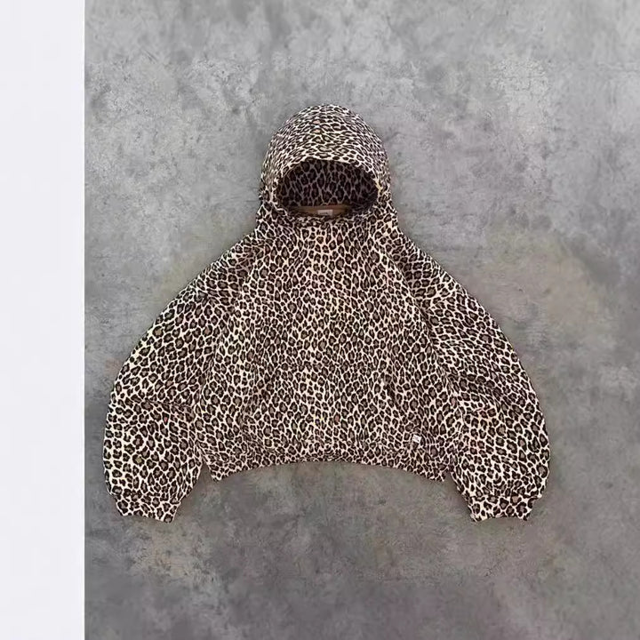 Frauen Freizeit Leopard Print Lounge Set mit Kapuzenpullover und Jogginghose Drune