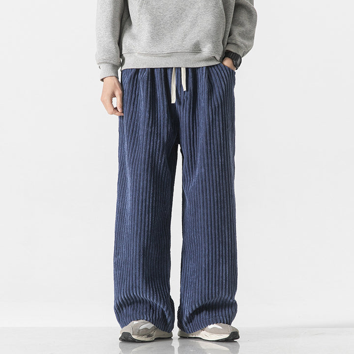 Herren Weit geschnittene Cordhose mit Tunnelzugbund und markanter Rippenstruktur Drune