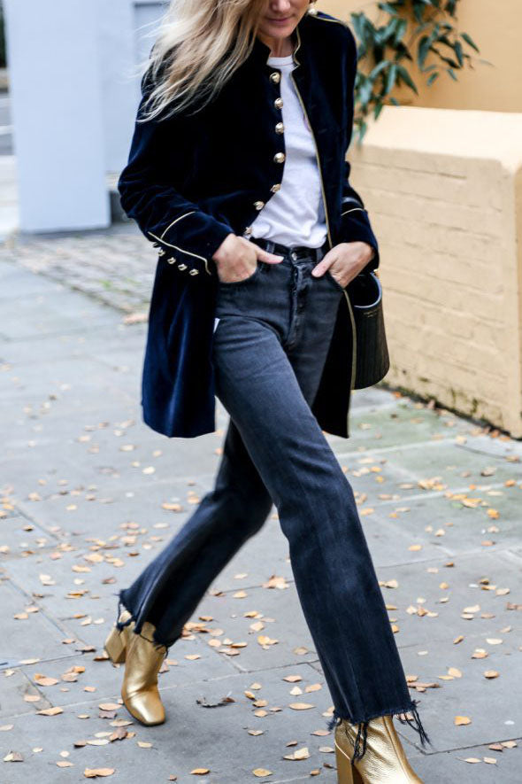 Drune | Samt Patchwork Multiknopfjacke