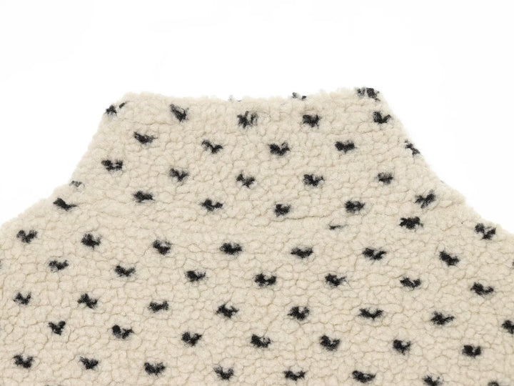 Damen Kurze Teddyjacke mit Stehkragen und Punktmuster Drune
