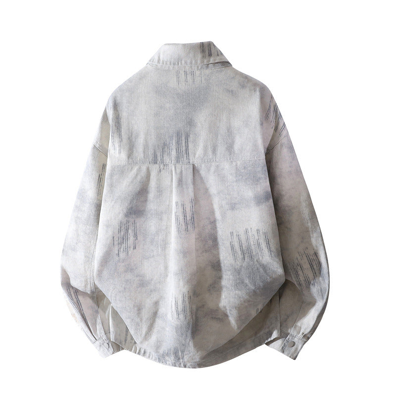 [Herren] Oversize-Hemdjacke mit Allover-Fade-Print, Druckknopfverschluss & aufgesetzten Brusttaschen Drune