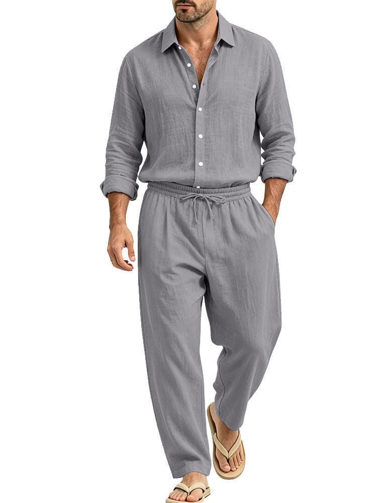 Herren Lässiges Leinen-Set Hemd und Relaxhose mit Tunnelzug Drune