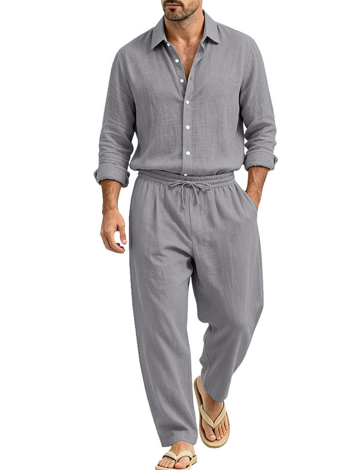 Herren Lässiges Leinen-Set Hemd und Relaxhose mit Tunnelzug Drune