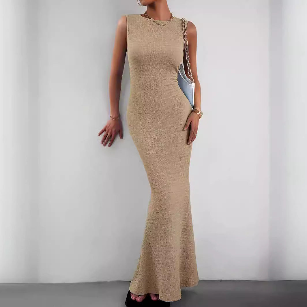 Damen elegantes Maxikleid mit innovativer Raffung und Taillengürtel Drune