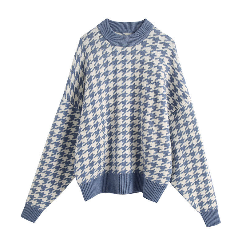 Damen Oversized Strickpullover mit modernem Hahnentrittmuster und lässigem Schnitt Drune
