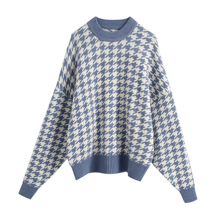 Damen Oversized Strickpullover mit modernem Hahnentrittmuster und lässigem Schnitt Drune