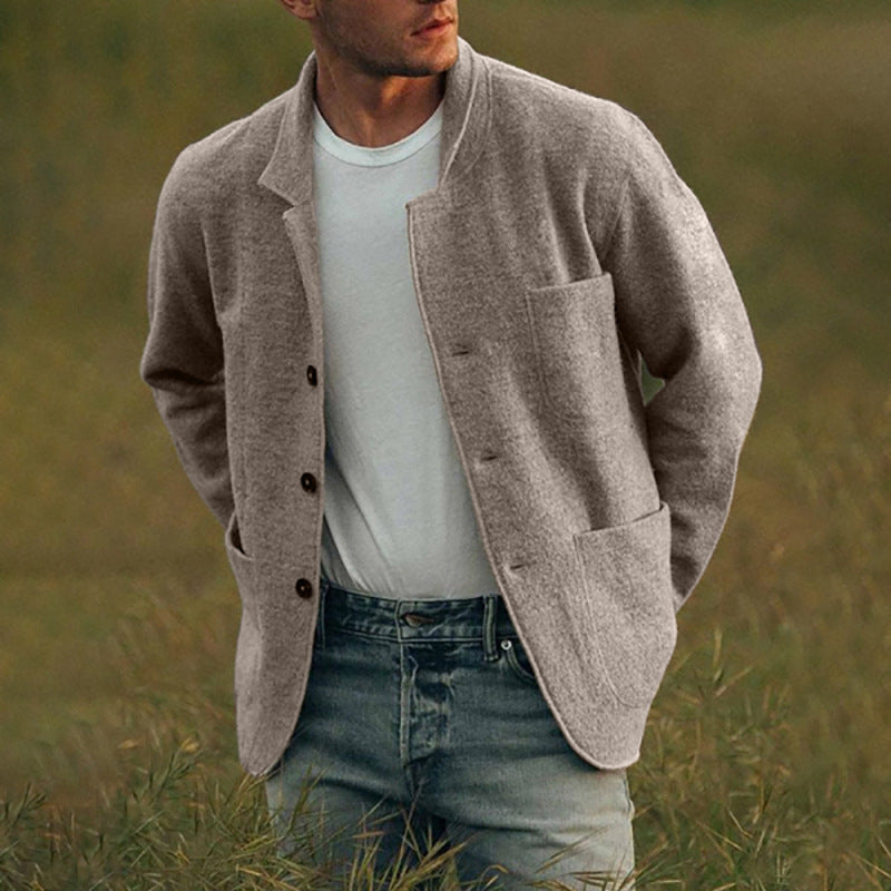 Herren Unstrukturierter Wollmix-Cardigan-Blazer mit Knopfleiste und aufgesetzten Taschen Drune