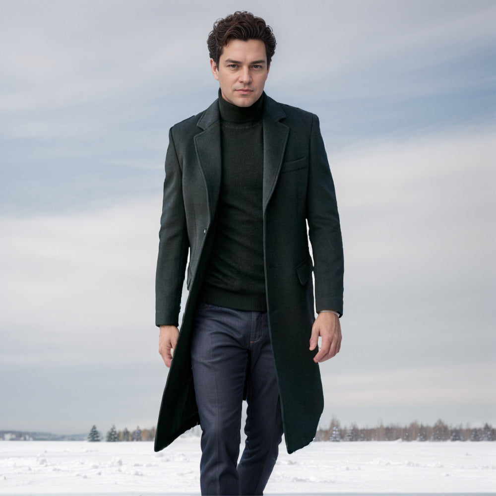 Herren eleganter lange Wool Blend Mantel Drune