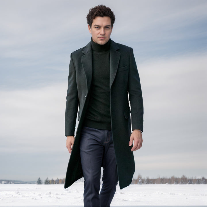 Herren eleganter lange Wool Blend Mantel Drune