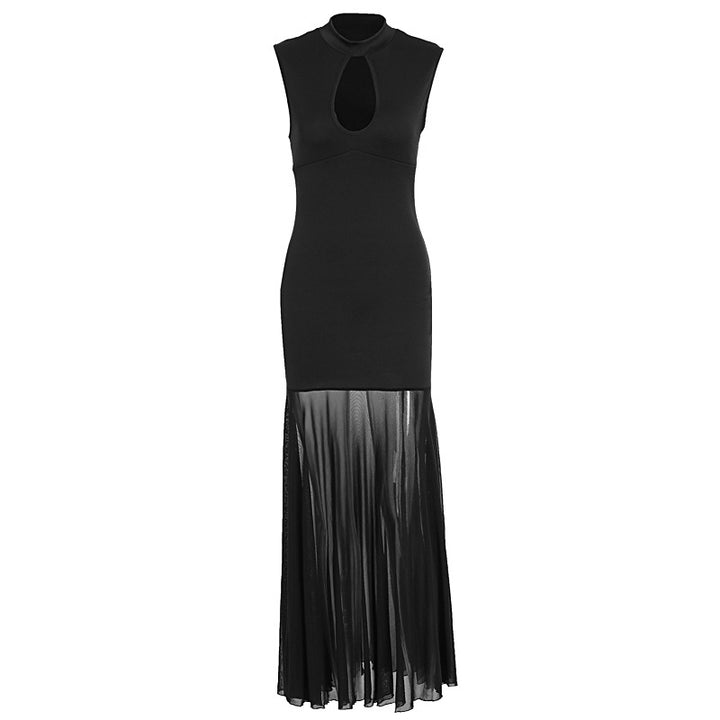 Damen Elegantes Kleid mit hohen Kragen und Schlitz Drune
