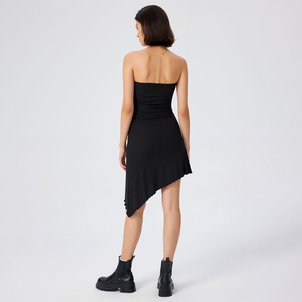 Damen figurbetontes Bandeau-Kleid mit asymmetrischem Saum und Rüschenabschluss Drune