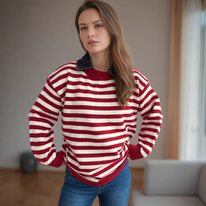Damen Oversized Pullover mit modischem Streifenmuster und lässiger Passform Drune