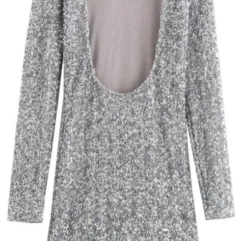 Damen Glitzerndes Pailletten-Minikleid mit langen Ärmeln und schmaler Silhouette Drune