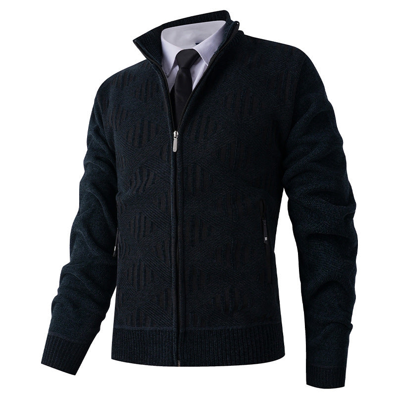 Herren elegante Strickjacke mit strukturiertem Design und hohem Stehkragen Drune