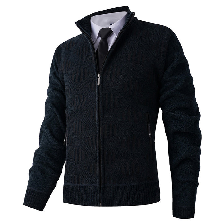 Herren elegante Strickjacke mit strukturiertem Design und hohem Stehkragen Drune