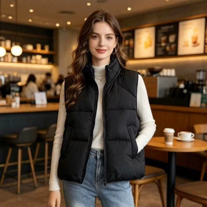 Damen nan kurzer wattierter Pufferjacke mit hohem Stehkragen und praktischen Eingrifftaschen Drune