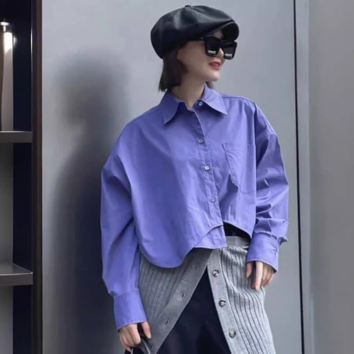 Damen Modische cropped Bluse mit oversized Schnitt Drune