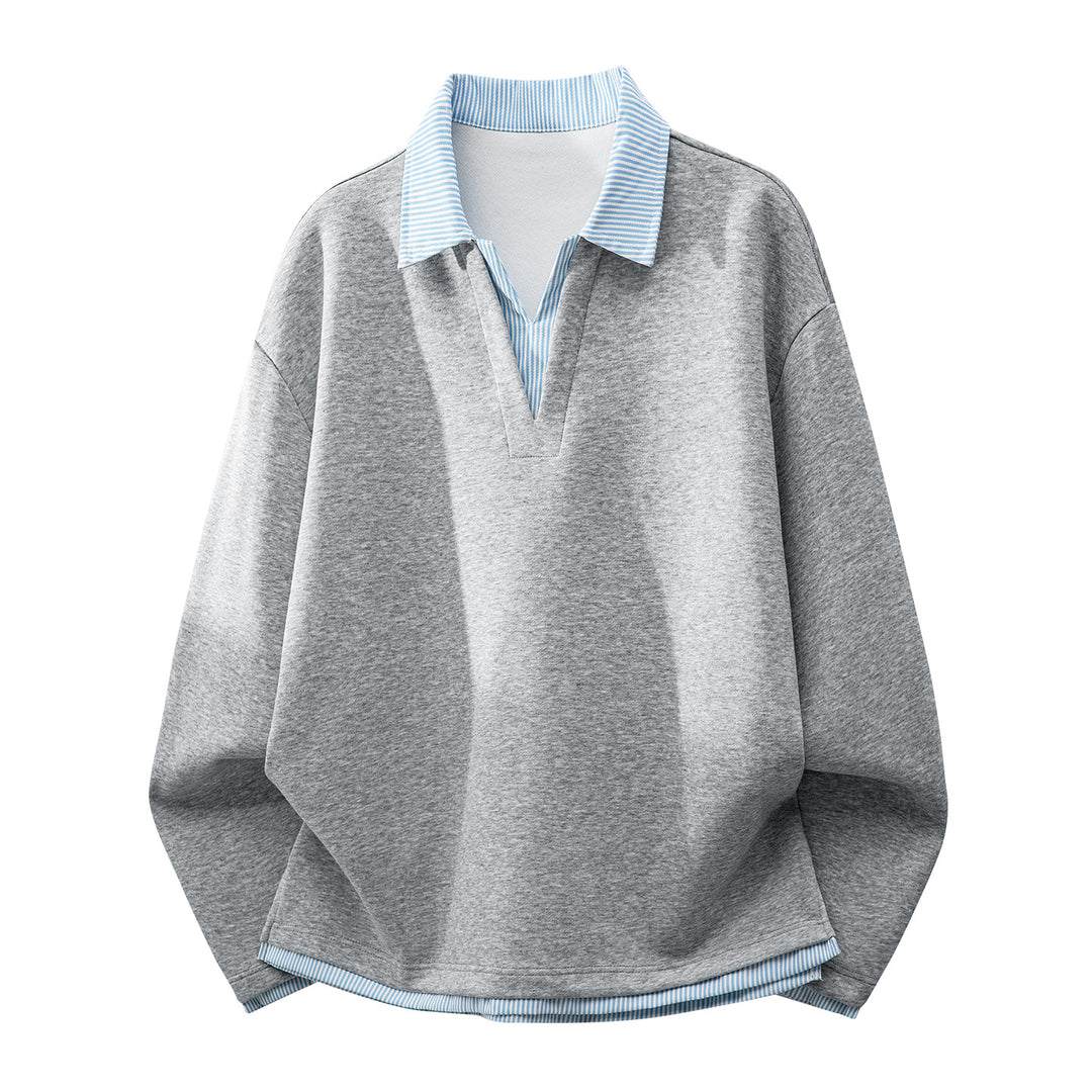 Unisex Oversize-Sweatshirt mit eingearbeitetem Hemdkragen und V-Ausschnitt-Detail Drune