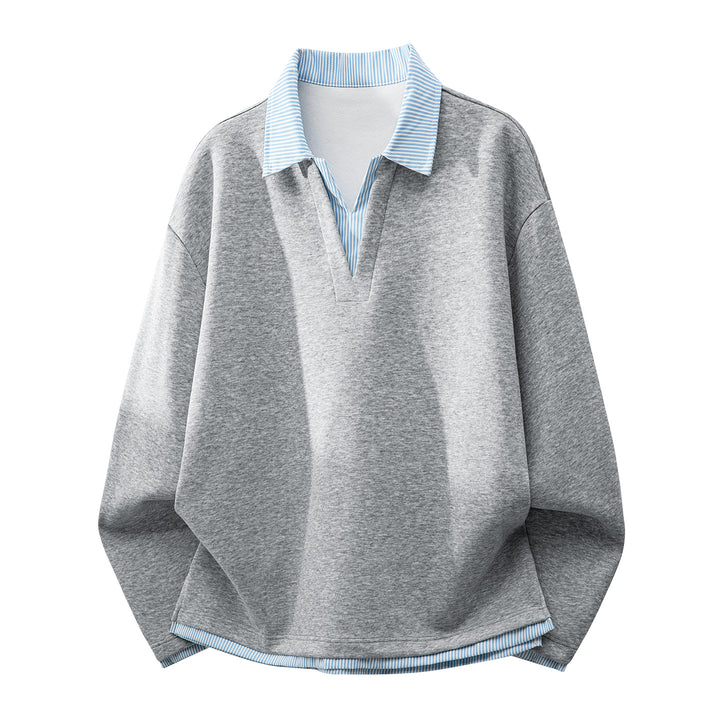 Unisex Oversize-Sweatshirt mit eingearbeitetem Hemdkragen und V-Ausschnitt-Detail Drune