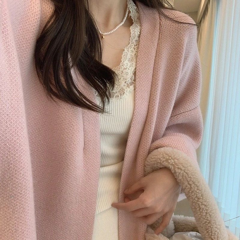 Damen Langstrickmantel mit übergroßem Schnitt und weichem Fleece Drune