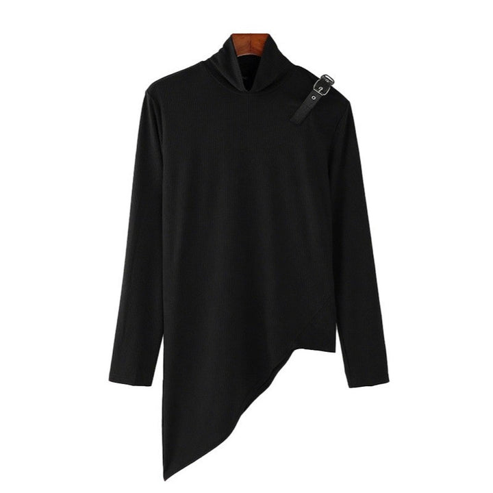 Damen nan asymmetrisches Longsleeve aus Feinstrick mit Stehkragen, diagonalem Saum und verstellbarem Schulterriemen Drune