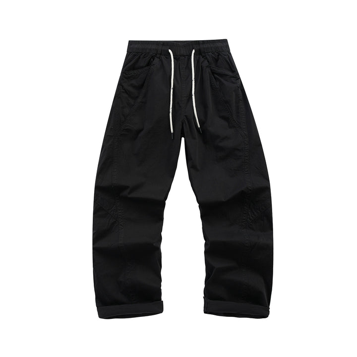 Herren Weite Freizeit-Hose mit elastischem Tunnelzugbund, diagonalem Eingriffstaschen‑Design und Knie‑Paneelen Drune