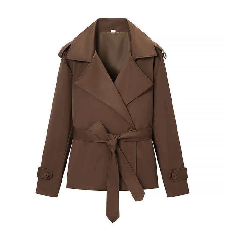 Damen 50+ kurzer Taillen-Trenchblazer mit Bindegürtel und weitem Revers Drune