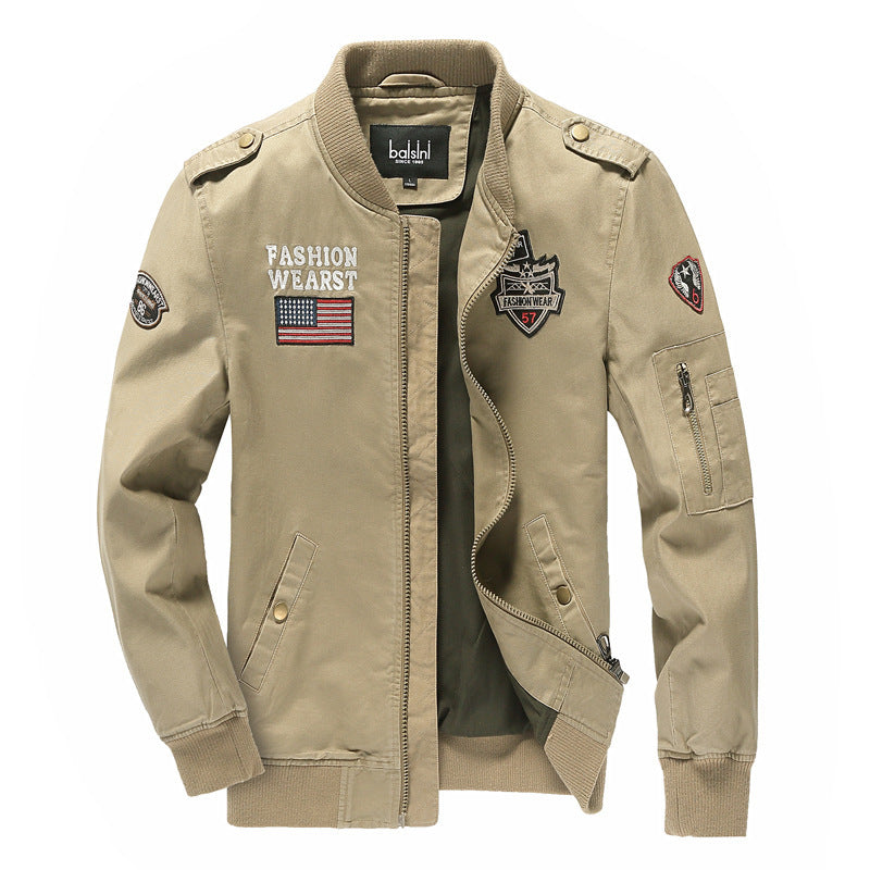 Herren nan militärisch inspirierte Bomberjacke mit gestickten Patches, Ärmel-Tasche und elastischen Rippbündchen Drune