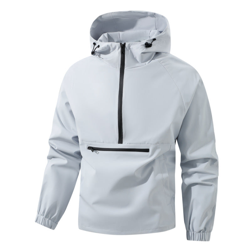 Herren Softshell-Anorak mit Kapuze, halbem Reißverschluss und wasserdichter Fronttasche Drune