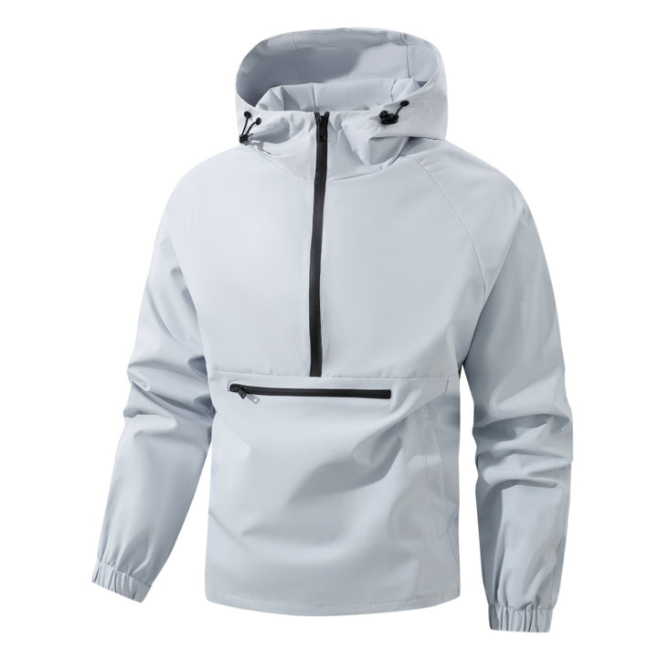 Herren Softshell-Anorak mit Kapuze, halbem Reißverschluss und wasserdichter Fronttasche Drune